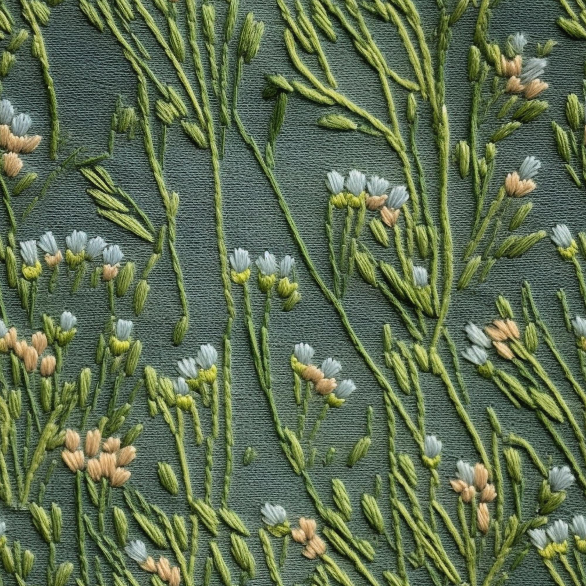 embroidered botanical panel in close detail
